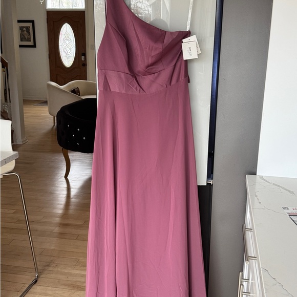 Elegant One-Shoulder Pink Dress - Picture 1 of 7